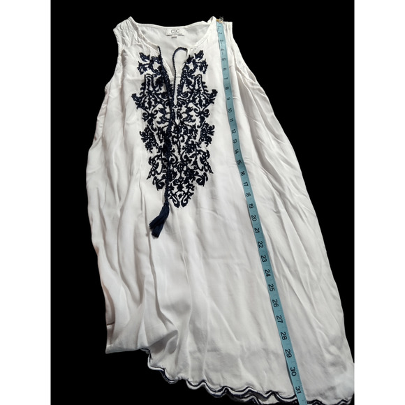 Chic Connection White with Navy Embroidery Bohemian Sundress sz S - Picture 5 of 7